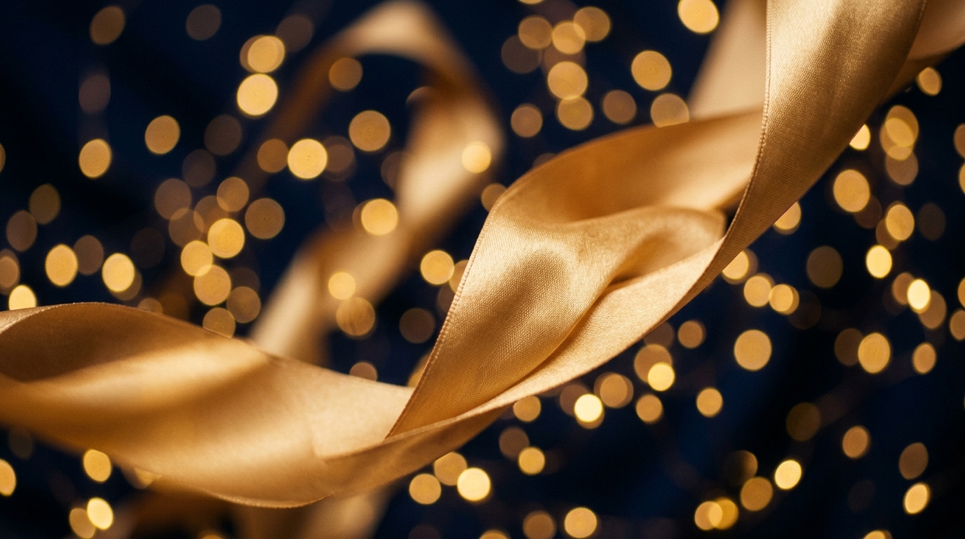 Luxurious gold silk ribbon on deep navy velvet
